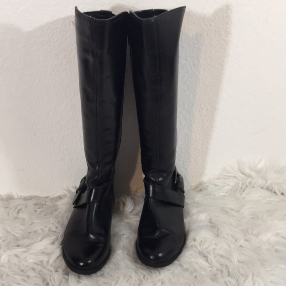 LIZ CLAIBORNE Boots Black Leather Zipper & Buckle - Picture 3 of 9